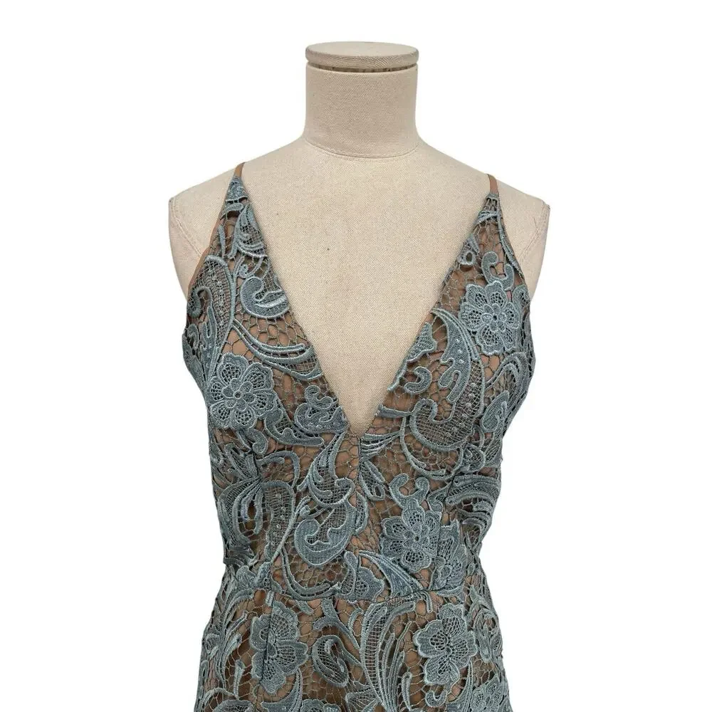 Dress The Population Allie Lace Dress Mini Blue Size Medium - Picture 2 of 12